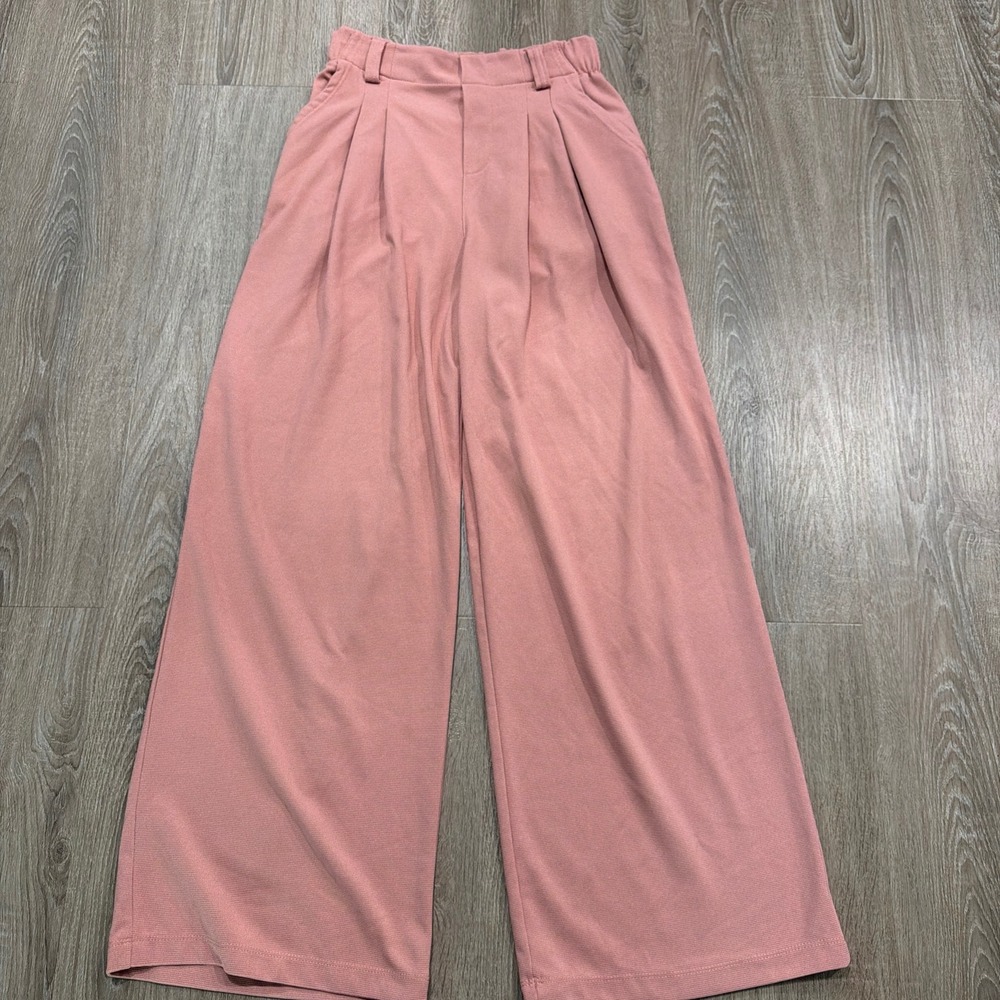 Halara Pink Wide Leg Pleated Trousers High Waisted Waffle Knit Pants XS Regular